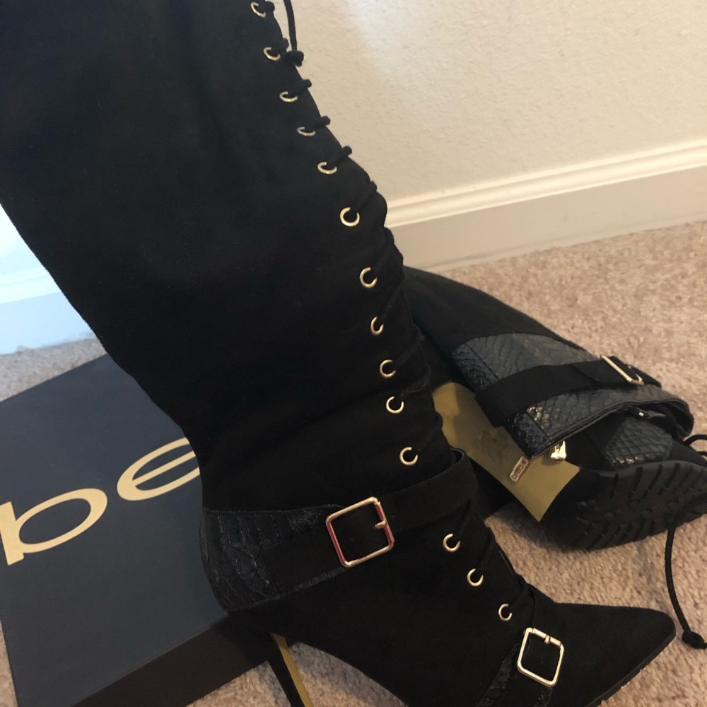 bebe Black Lace Up Boots